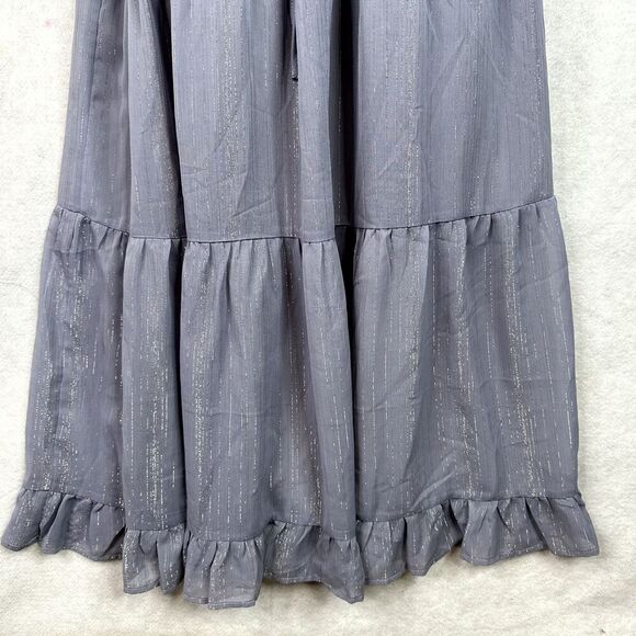 Heartloom‎ Noemi One Shoulder Ruffle Maxi Dress XL Purple Gray Stripe NWT - Picture 4 of 15